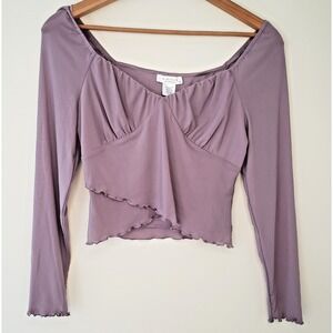 Lavender‎ Y2K Mesh Babydoll Crop Top Sz M Sheer Pastel Balletcore Fairy Coquette